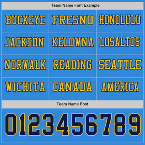 Custom Powder Blue Navy-Gold Long Sleeve Authentic Football Jersey