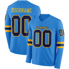 Charger l&#39;image dans la galerie, Custom Powder Blue Navy-Gold Long Sleeve Authentic Football Jersey
