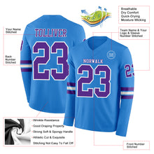 Charger l&#39;image dans la galerie, Custom Powder Blue Purple-White Long Sleeve Authentic Football Jersey
