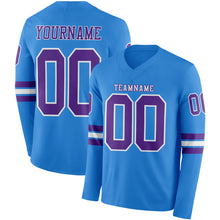 Charger l&#39;image dans la galerie, Custom Powder Blue Purple-White Long Sleeve Authentic Football Jersey
