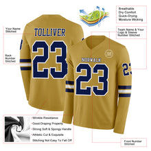 Charger l&#39;image dans la galerie, Custom Old Gold Navy-White Long Sleeve Authentic Football Jersey
