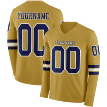 Charger l&#39;image dans la galerie, Custom Old Gold Navy-White Long Sleeve Authentic Football Jersey
