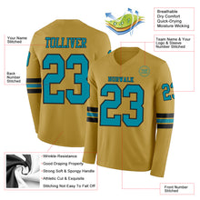 Charger l&#39;image dans la galerie, Custom Old Gold Teal-Black Long Sleeve Authentic Football Jersey
