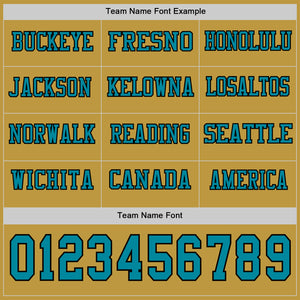 Custom Old Gold Teal-Black Long Sleeve Authentic Football Jersey