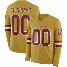 Charger l&#39;image dans la galerie, Custom Old Gold Burgundy-White Long Sleeve Authentic Football Jersey
