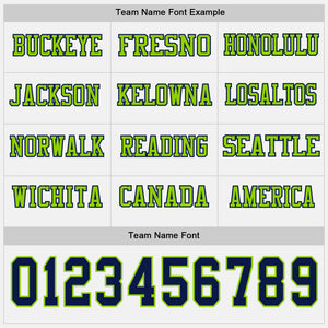 Custom White Navy-Neon Green Long Sleeve Authentic Football Jersey