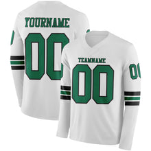 Charger l&#39;image dans la galerie, Custom White Kelly Green-Black Long Sleeve Authentic Football Jersey
