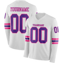 Charger l&#39;image dans la galerie, Custom White Purple-Pink Long Sleeve Authentic Football Jersey
