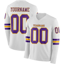 Charger l&#39;image dans la galerie, Custom White Purple-Gold Long Sleeve Authentic Football Jersey
