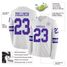 Charger l&#39;image dans la galerie, Custom White Purple-Light Blue Long Sleeve Authentic Football Jersey

