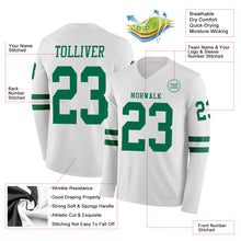 Load image into Gallery viewer, Custom White Kelly Green Long Sleeve Authentic Football Jersey
