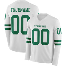 Load image into Gallery viewer, Custom White Kelly Green Long Sleeve Authentic Football Jersey
