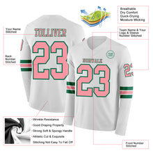 Load image into Gallery viewer, Custom White Medium Pink-Kelly Green Long Sleeve Authentic Football Jersey
