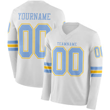 Charger l&#39;image dans la galerie, Custom White Light Blue-Yellow Long Sleeve Authentic Football Jersey
