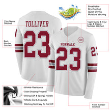 Charger l&#39;image dans la galerie, Custom White Crimson-Gray Long Sleeve Authentic Football Jersey
