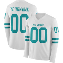 Загрузить изображение в средство просмотра галереи, Custom White Teal Long Sleeve Authentic Football Jersey
