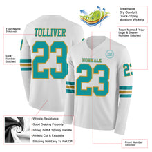 Charger l&#39;image dans la galerie, Custom White Teal-Old Gold Long Sleeve Authentic Football Jersey
