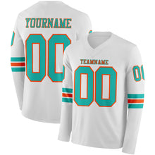Charger l&#39;image dans la galerie, Custom White Aqua-Orange Long Sleeve Authentic Football Jersey
