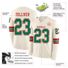 Load image into Gallery viewer, Custom Cream Kelly Green-Red Long Sleeve Authentic Football Jersey
