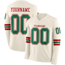 Load image into Gallery viewer, Custom Cream Kelly Green-Red Long Sleeve Authentic Football Jersey
