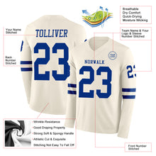 Load image into Gallery viewer, Custom Cream Royal Long Sleeve Authentic Football Jersey
