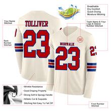 Загрузить изображение в средство просмотра галереи, Custom Cream Red-Royal Long Sleeve Authentic Football Jersey
