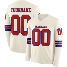 Загрузить изображение в средство просмотра галереи, Custom Cream Red-Royal Long Sleeve Authentic Football Jersey
