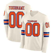 Load image into Gallery viewer, Custom Cream Orange-Royal Long Sleeve Authentic Football Jersey
