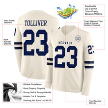 Charger l&#39;image dans la galerie, Custom Cream Navy Long Sleeve Authentic Football Jersey
