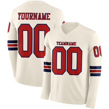 Charger l&#39;image dans la galerie, Custom Cream Red-Navy Long Sleeve Authentic Football Jersey
