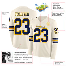 Charger l&#39;image dans la galerie, Custom Cream Navy-Gold Long Sleeve Authentic Football Jersey

