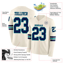 Charger l&#39;image dans la galerie, Custom Cream Navy-Teal Long Sleeve Authentic Football Jersey
