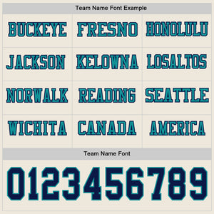Custom Cream Navy-Teal Long Sleeve Authentic Football Jersey