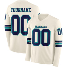 Charger l&#39;image dans la galerie, Custom Cream Navy-Teal Long Sleeve Authentic Football Jersey
