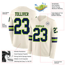 Charger l&#39;image dans la galerie, Custom Cream Navy-Neon Green Long Sleeve Authentic Football Jersey
