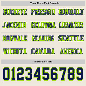 Custom Cream Navy-Neon Green Long Sleeve Authentic Football Jersey