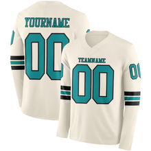 Charger l&#39;image dans la galerie, Custom Cream Teal-Black Long Sleeve Authentic Football Jersey

