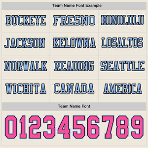 Custom Cream Pink Black-Light Blue Long Sleeve Authentic Football Jersey