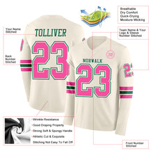Charger l&#39;image dans la galerie, Custom Cream Pink-Kelly Green Long Sleeve Authentic Football Jersey
