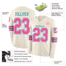 Charger l&#39;image dans la galerie, Custom Cream Pink-Teal Long Sleeve Authentic Football Jersey
