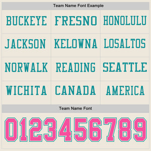 Custom Cream Pink-Teal Long Sleeve Authentic Football Jersey