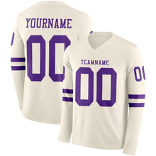 Charger l&#39;image dans la galerie, Custom Cream Purple Long Sleeve Authentic Football Jersey
