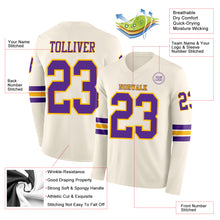 Charger l&#39;image dans la galerie, Custom Cream Purple-Gold Long Sleeve Authentic Football Jersey
