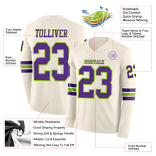 Charger l&#39;image dans la galerie, Custom Cream Purple-Neon Green Long Sleeve Authentic Football Jersey
