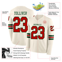Charger l&#39;image dans la galerie, Custom Cream Red-Green Long Sleeve Authentic Football Jersey
