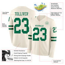 Charger l&#39;image dans la galerie, Custom Cream Kelly Green Long Sleeve Authentic Football Jersey
