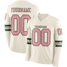 Charger l&#39;image dans la galerie, Custom Cream Medium Pink-Kelly Green Long Sleeve Authentic Football Jersey
