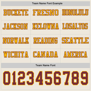 Custom Cream Burgundy-Gold Long Sleeve Authentic Football Jersey