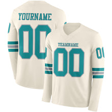 Charger l&#39;image dans la galerie, Custom Cream Teal-Gray Long Sleeve Authentic Football Jersey
