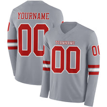 Charger l&#39;image dans la galerie, Custom Gray Red-White Long Sleeve Authentic Football Jersey
